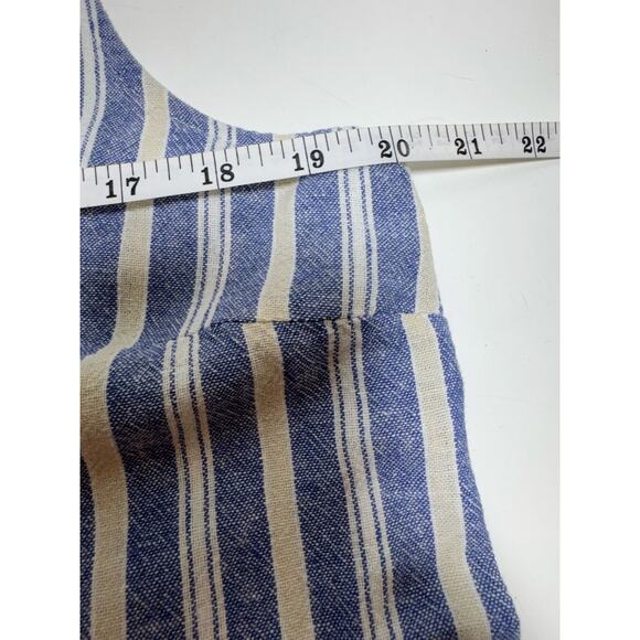 Old Navy Women’s Linen Dress Midi Button Up Blue Striped Sz L Pockets Coastal - Picture 3 of 7